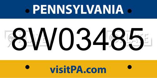 8W03485 Pennsylvania License Plate