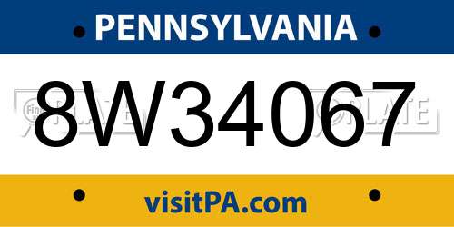 8W34067 Pennsylvania License Plate