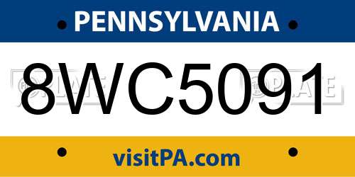 8WC5091 Pennsylvania License Plate