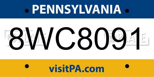 8WC8091 Pennsylvania License Plate