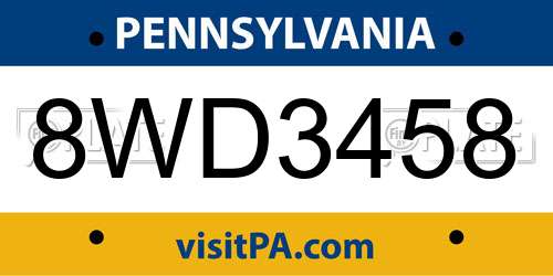 8WD3458 Pennsylvania License Plate