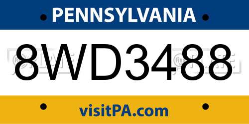 8WD3488 Pennsylvania License Plate