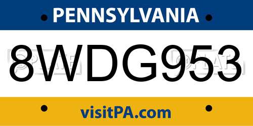 8WDG953 Pennsylvania License Plate