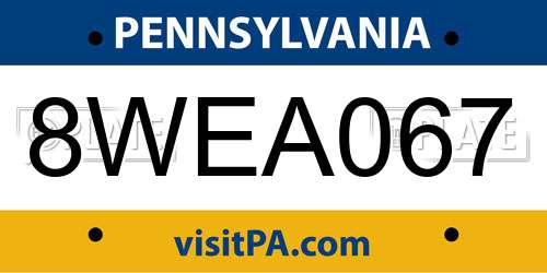 8WEA067 Pennsylvania License Plate