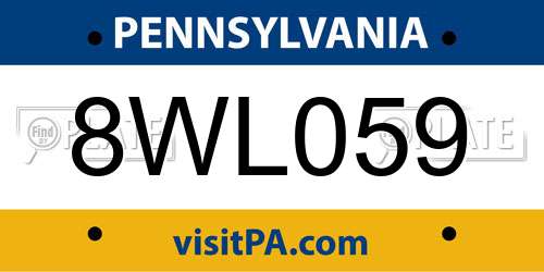 8WL059 Pennsylvania License Plate