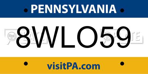 8WLO59 Pennsylvania License Plate