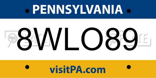 8WLO89 Pennsylvania License Plate