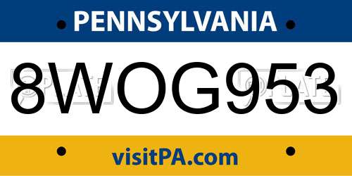 8WOG953 Pennsylvania License Plate