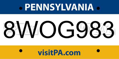 8WOG983 Pennsylvania License Plate