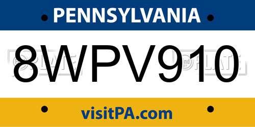 8WPV910 Pennsylvania License Plate