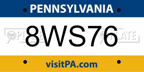8WS76 Pennsylvania License Plate
