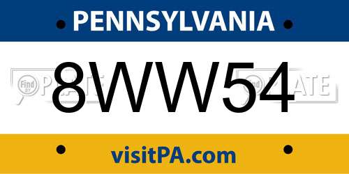 8WW54 Pennsylvania License Plate