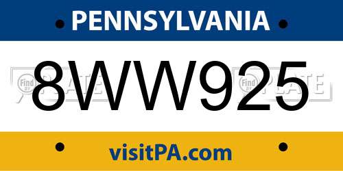 8WW925 Pennsylvania License Plate