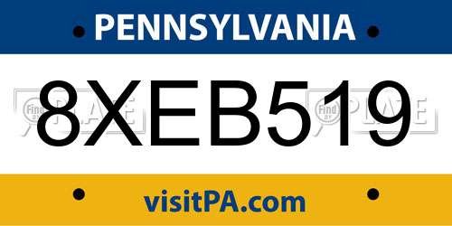 8XEB519 Pennsylvania License Plate