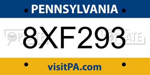 8XF293 Pennsylvania License Plate