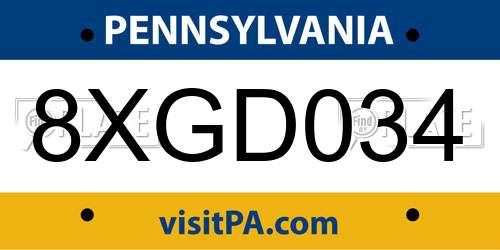 8XGD034 Pennsylvania License Plate