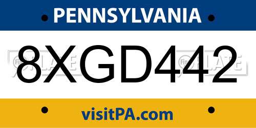 8XGD442 Pennsylvania License Plate