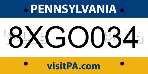 8XGO034 Pennsylvania License Plate