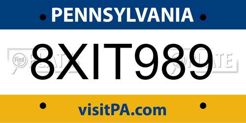 8XIT989 Pennsylvania License Plate