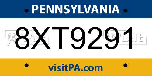 8XT9291 Pennsylvania License Plate