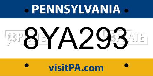 8YA293 Pennsylvania License Plate