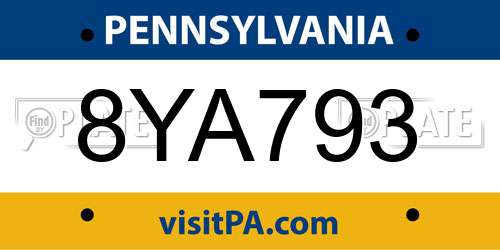 8YA793 Pennsylvania License Plate