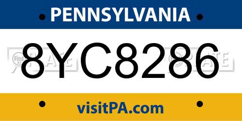 8YC8286 Pennsylvania License Plate