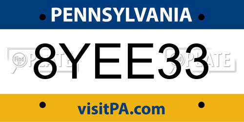 8YEE33 Pennsylvania License Plate