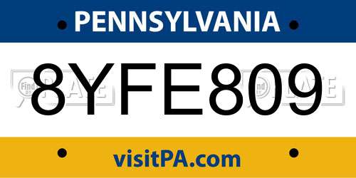 8YFE809 Pennsylvania License Plate