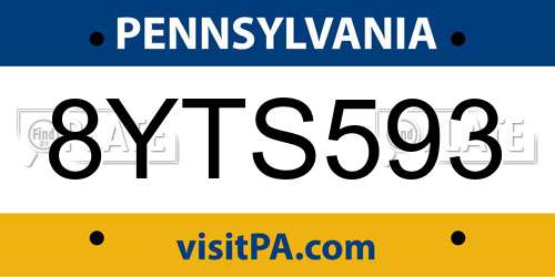 8YTS593 Pennsylvania License Plate