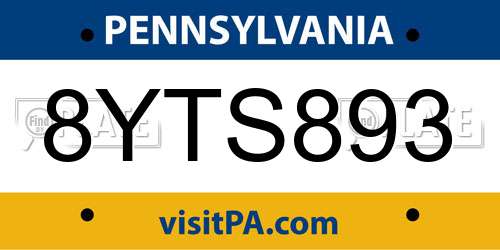 8YTS893 Pennsylvania License Plate
