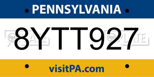 8YTT927 Pennsylvania License Plate