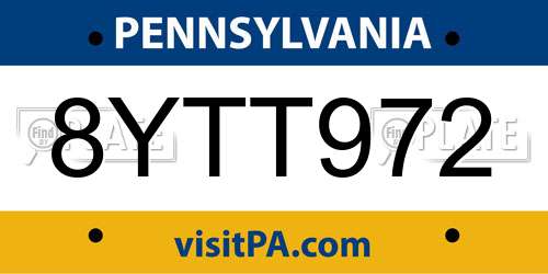 8YTT972 Pennsylvania License Plate