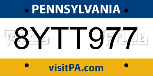8YTT977 Pennsylvania License Plate