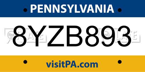 8YZB893 Pennsylvania License Plate