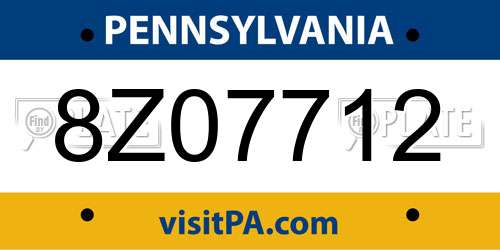 8Z07712 Pennsylvania License Plate