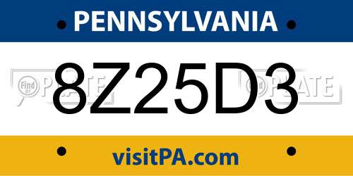 8Z25D3 Pennsylvania License Plate
