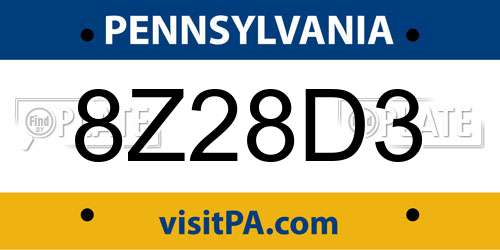 8Z28D3 Pennsylvania License Plate