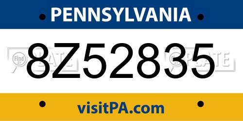 8Z52835 Pennsylvania License Plate