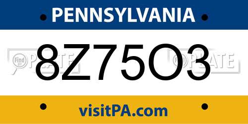 8Z75O3 Pennsylvania License Plate