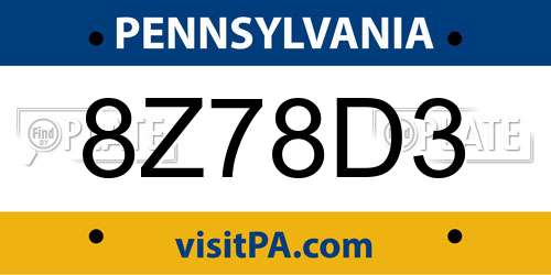 8Z78D3 Pennsylvania License Plate