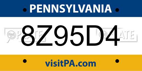 8Z95D4 Pennsylvania License Plate