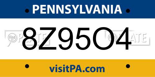 8Z95O4 Pennsylvania License Plate