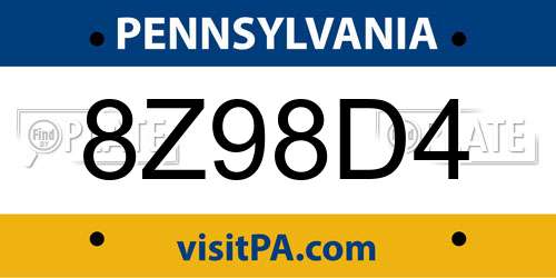 8Z98D4 Pennsylvania License Plate