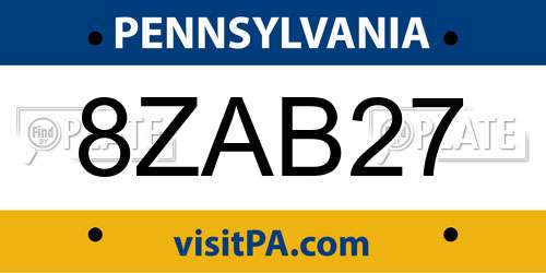 8ZAB27 Pennsylvania License Plate