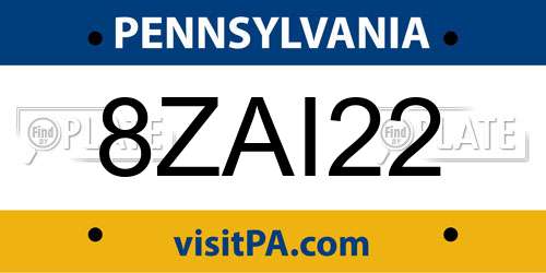 8ZAI22 Pennsylvania License Plate