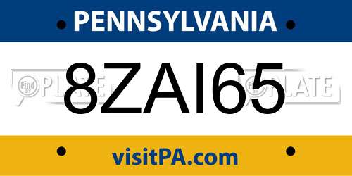 8ZAI65 Pennsylvania License Plate