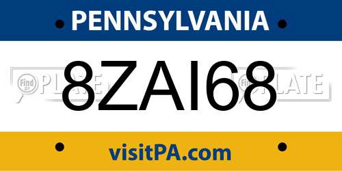 8ZAI68 Pennsylvania License Plate