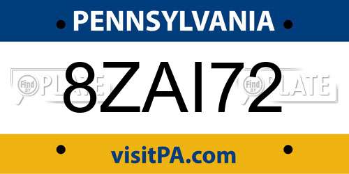 8ZAI72 Pennsylvania License Plate
