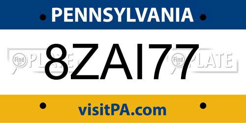 8ZAI77 Pennsylvania License Plate